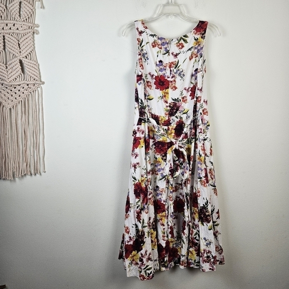 TAYLOR Linen Blend Floral Print Dress Size 14 Belted Sleeveless - Picture 7 of 9